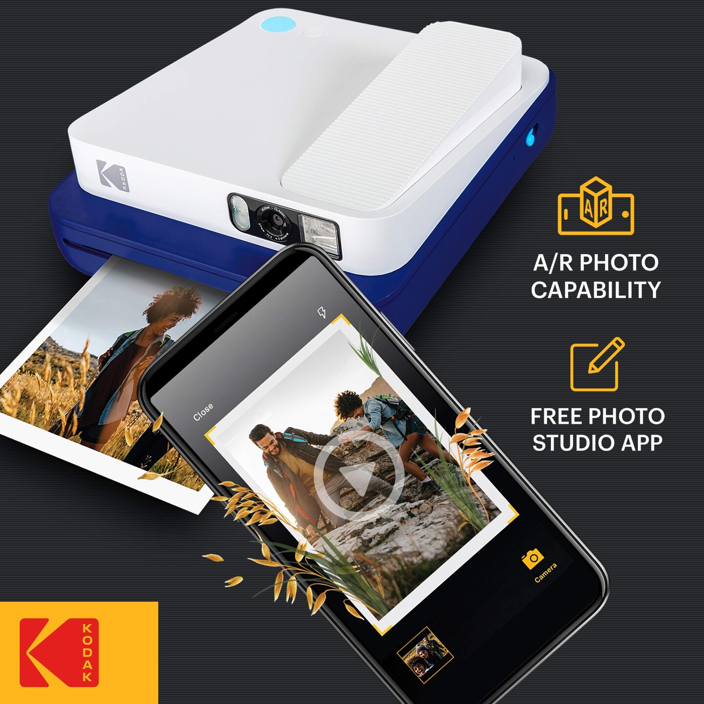 Kodak Smile Classic Digital Instant Camera for 3.5 x 4.25 Zink Photo Paper, Bluetooth & 16MP Pictures
