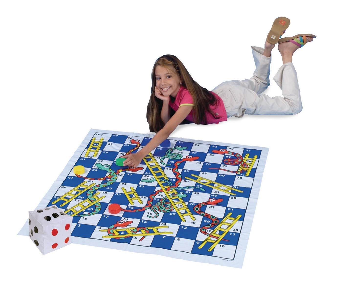 S&#x26;S Worldwide Jumbo Snakes &#x26; Ladders Game with 40&#x22; x 40&#x22; Vinyl Game Board Oversized Game Tokens and Inflatable Dice.