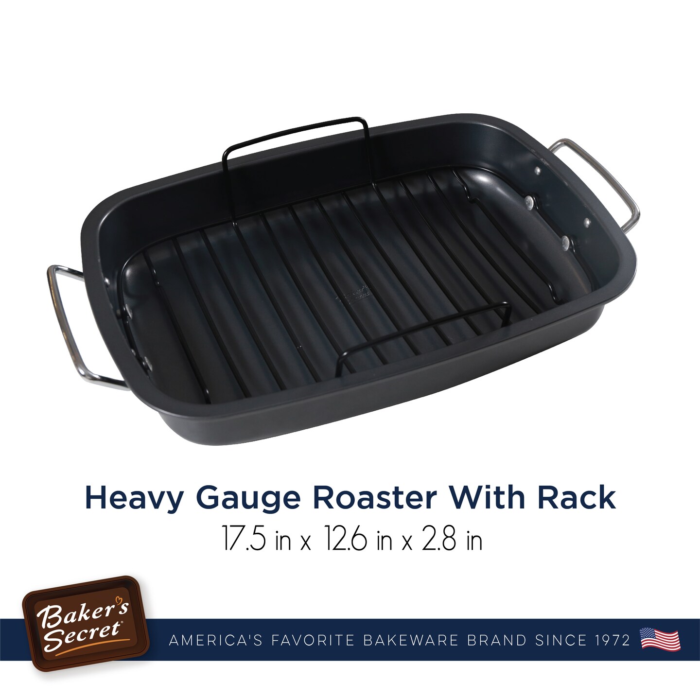 Baker's Secret Roaster with Rack 17" x 13" with Handles, Heavy Gauge Carbon Steel Roaster with Floating Rack, for Baking Roasting Cooking, Dishwasher Safe Kitchen Accessories - Essentials Collection