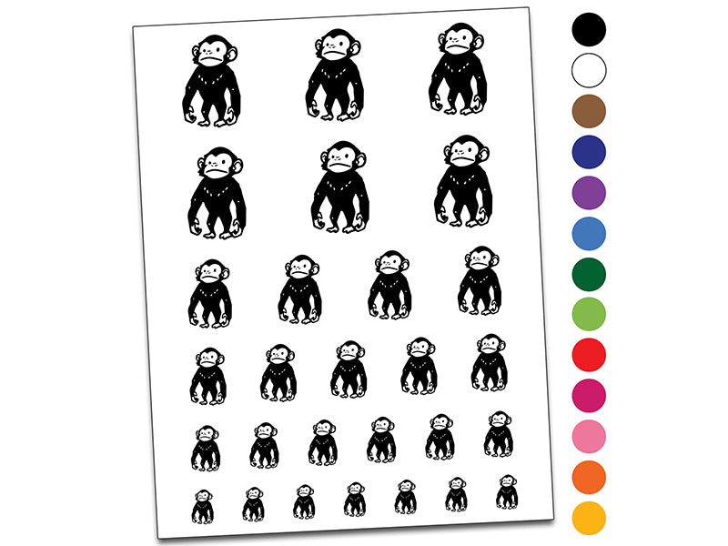 Standing Stoic Chimpanzee Ape Monkey Temporary Tattoo Water Resistant Fake Body Art Set Collection