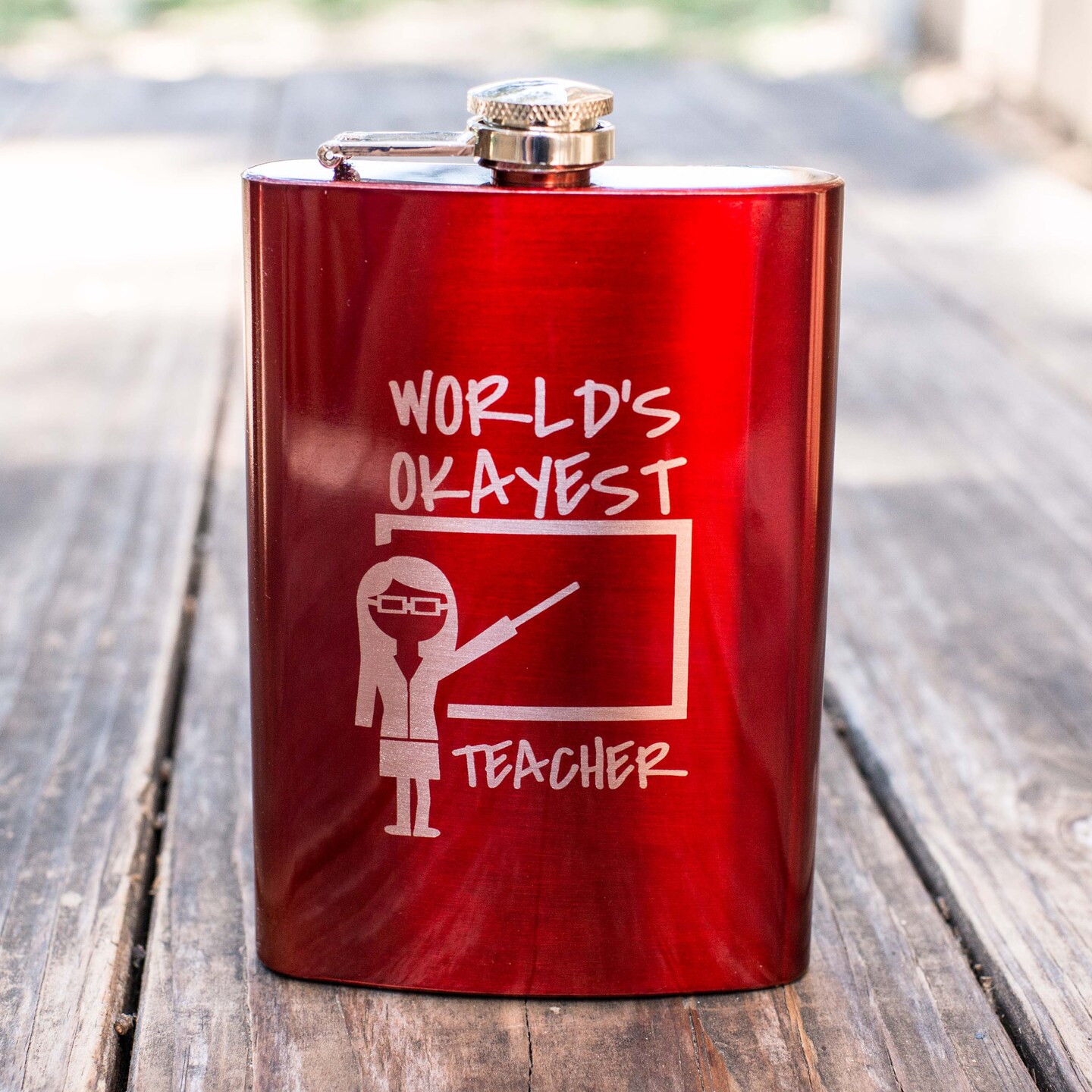 8oz RED World's Okayest Teacher Flask 8oz RED World's Okayest Teacher Flask
