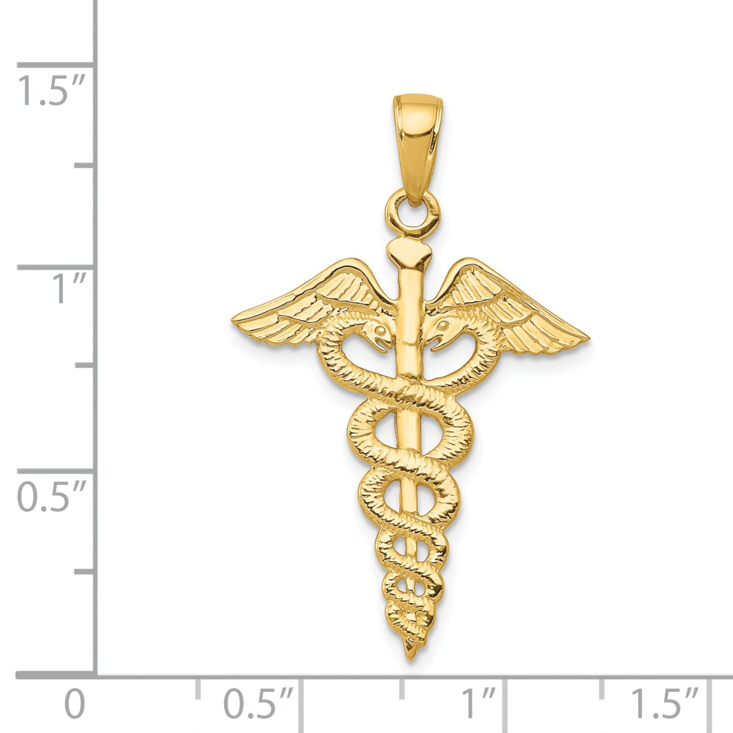 14K Yellow Gold Caduceus Charm Medical Pendant Jewelry 32mm x 21mm