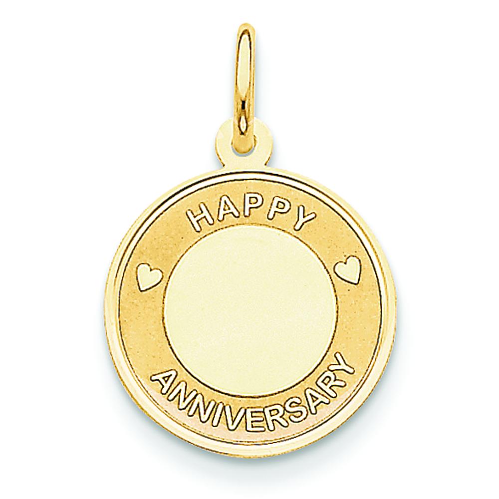 14K Yellow Gold Happy Anniversary Engravable Charm