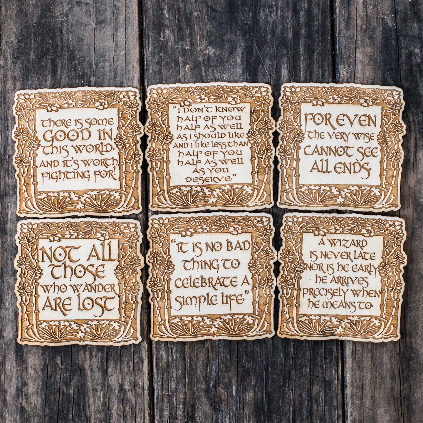 Fantasy Quotes Coaster Set of 6 Raw Wood Fantasy Quotes Coaster Set of 6 Raw Wood
