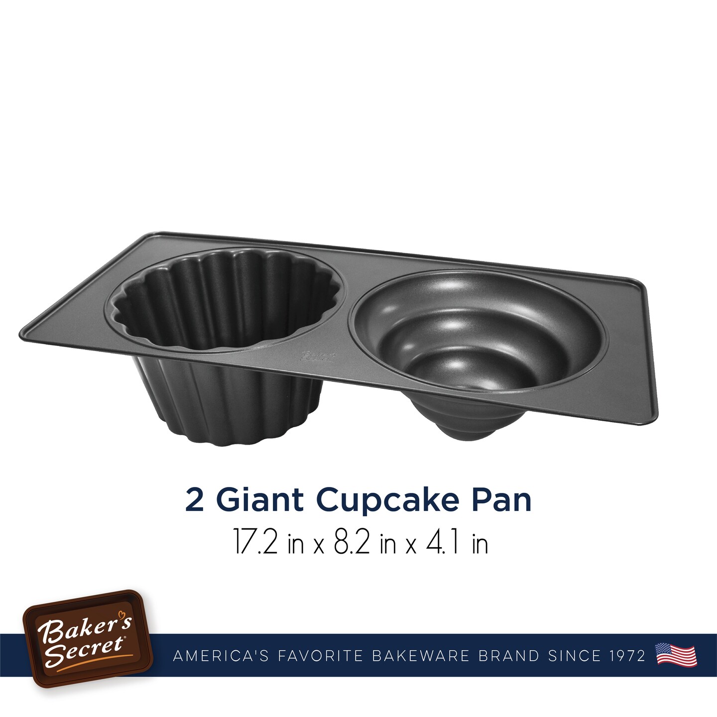 Baker's Secret 2cup Giant Cupcake Pan - Carbon Steel Pan for Giant Cupcake Nonstick Coating Easy Release Dishwasher Safe DIY Baking Supplies - Essentials Collection