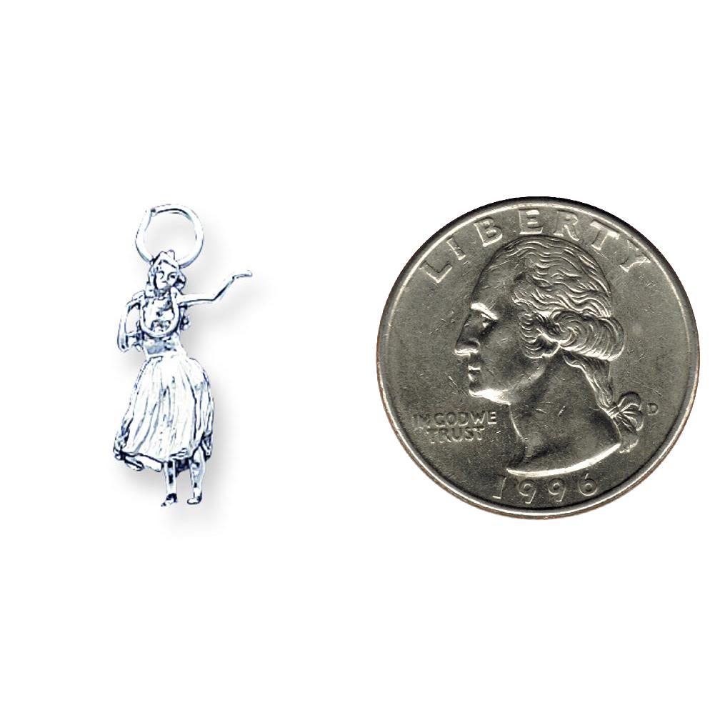 Sterling Silver Hula Dancer Charm Pendant Hawaii