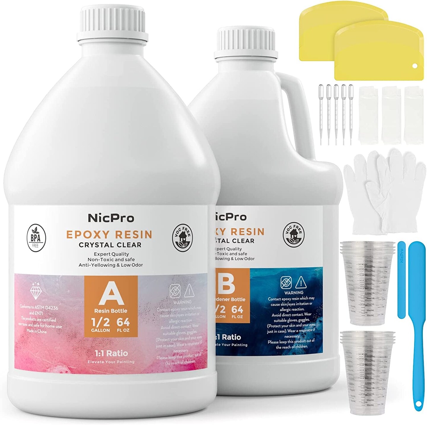 Nicpro 2 Gallon Epoxy Resin Kit, Crystal Clear, Self Leveling, Non-Toxic,  Ideal for Crafts, Jewelry Making, Cures in 8-24 Hours