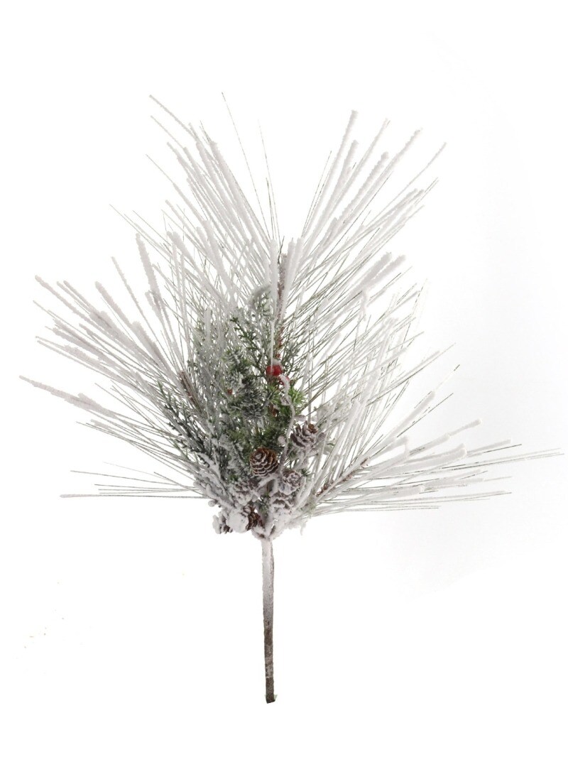 Set of 12: Artificial Snow Pine Pick with Lifelike Pine Cones &#x26; Red Berries | 20-Inch | Indoor Use | Festive Accents | Faux Greenery | Christmas Picks | Parties &#x26; Events | Home &#x26; Office Decor