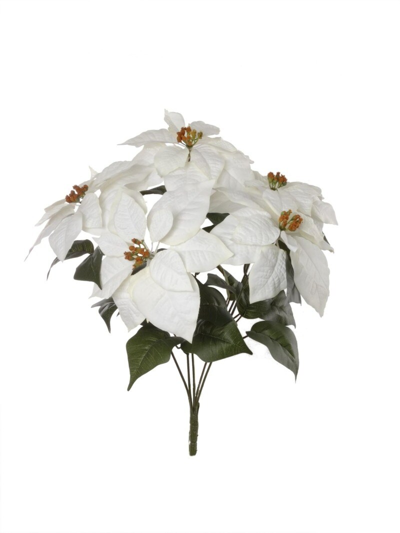 20&#x22; White Velvet Poinsettia Bush - 5 Lifelike Silk Blooms, Elegant Holiday D&#xE9;cor, Home &#x26; Event Use - Perfect for Christmas &#x26; Winter Displays - 2024 Christmas Collection, Floral Home by Artificial Flowers