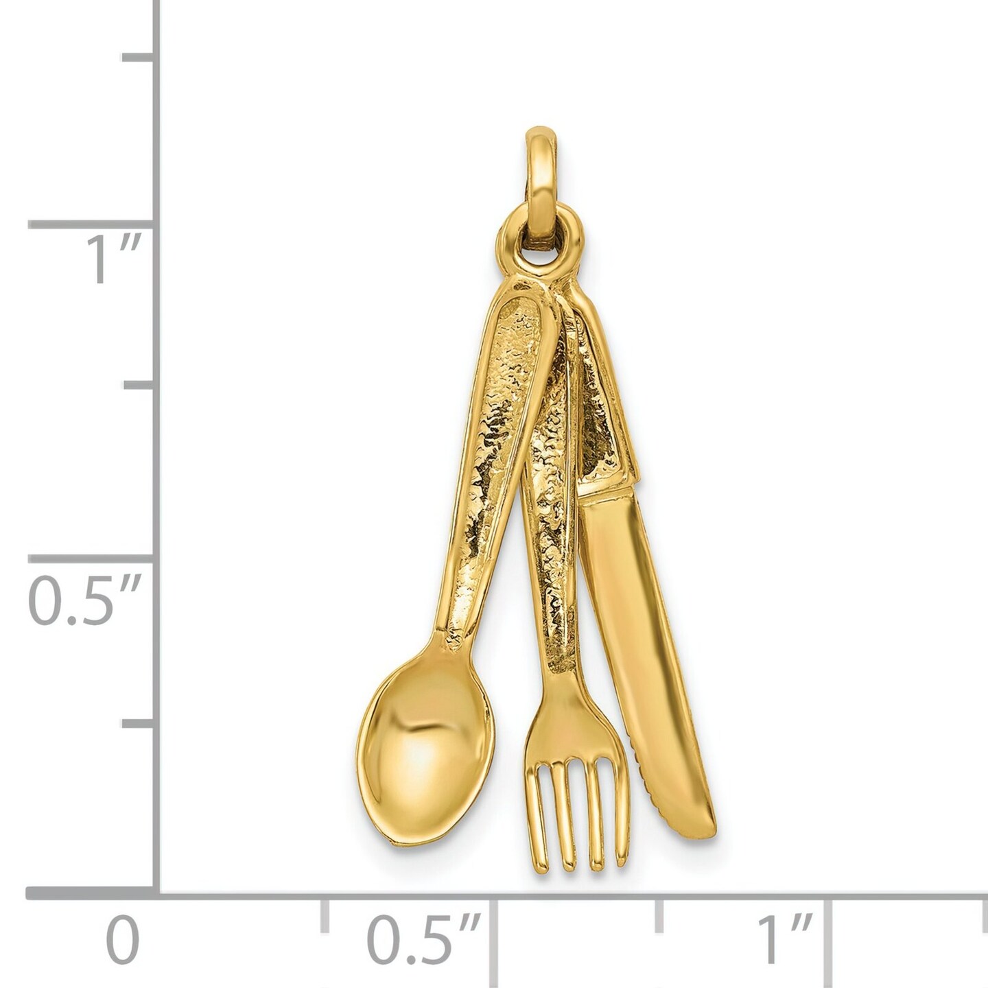 14K Yellow Gold 3D Knife Fork & Spoon Charm Silverware Jewerly 29mm x 15mm