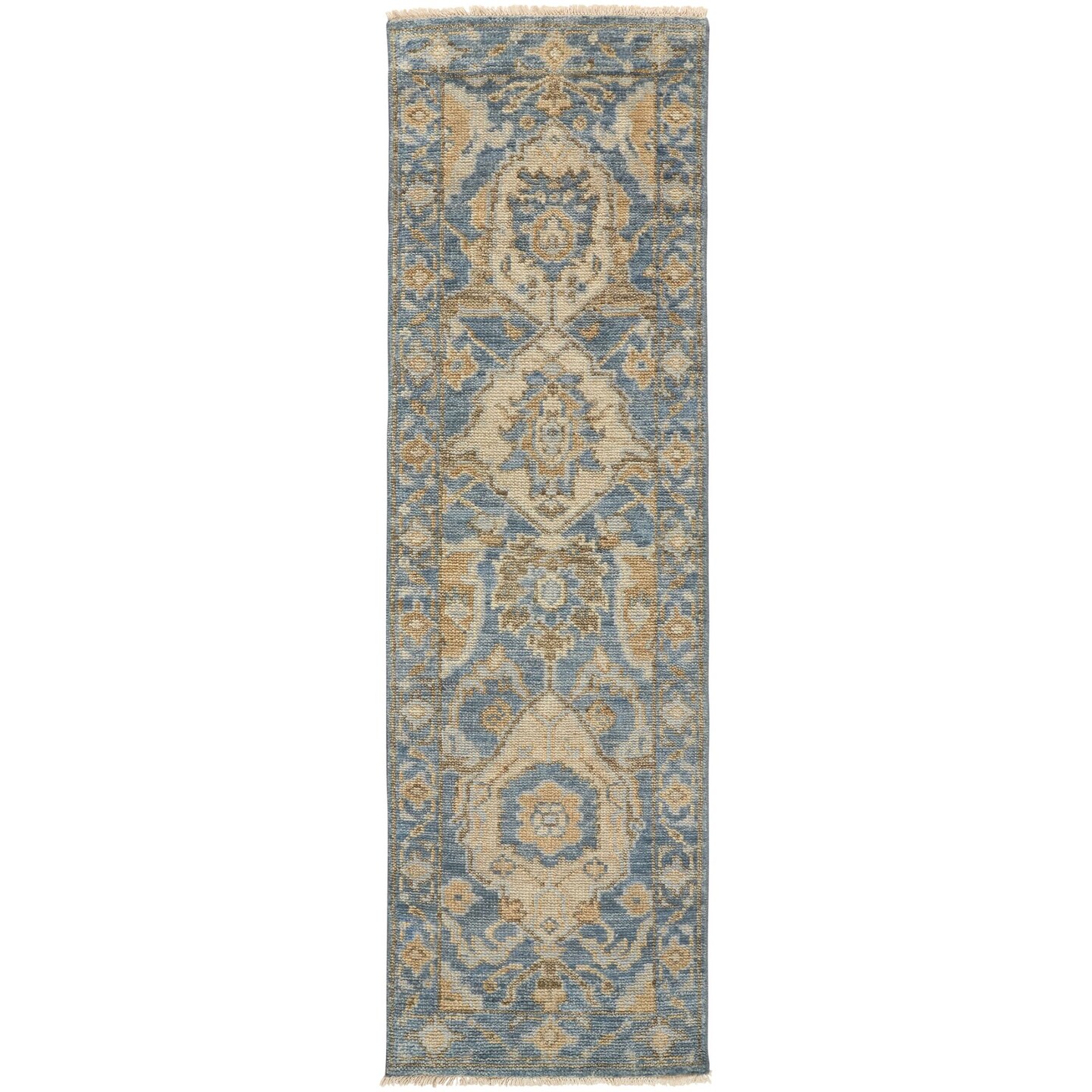 Feizy Home Collection 2.5' x 8' Blue and Gold Traditional Hand Knotted ...