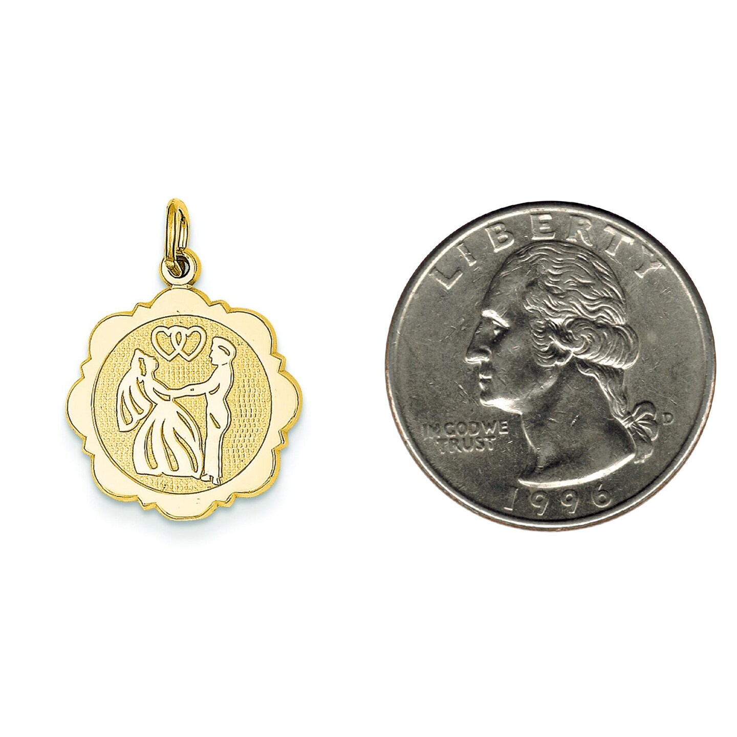 14K Gold Bride &#x26; Groom Charm Wedding Marriage Pendant Jewerly 23mm x 15mm