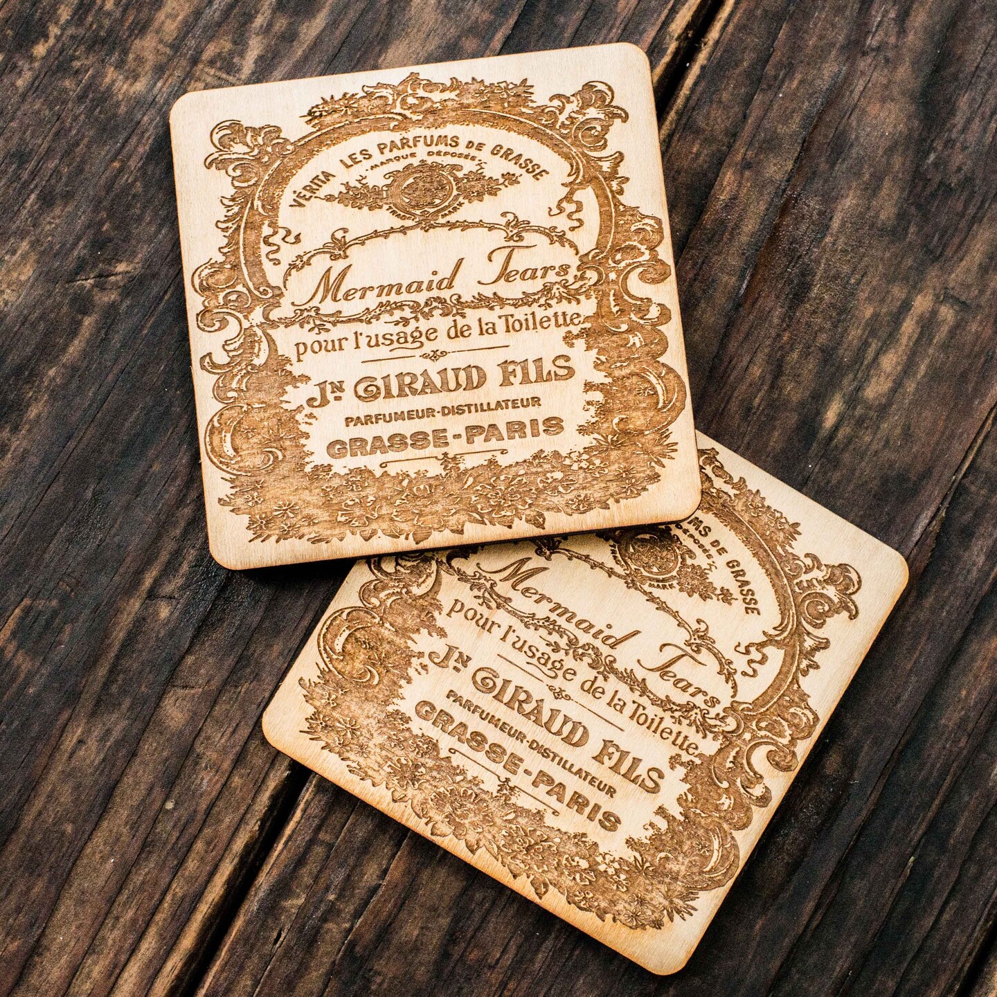 Mermaid Tears Coaster Set of two 4x4in Raw Wood Mermaid Tears Coaster Set of two 4x4in Raw Wood