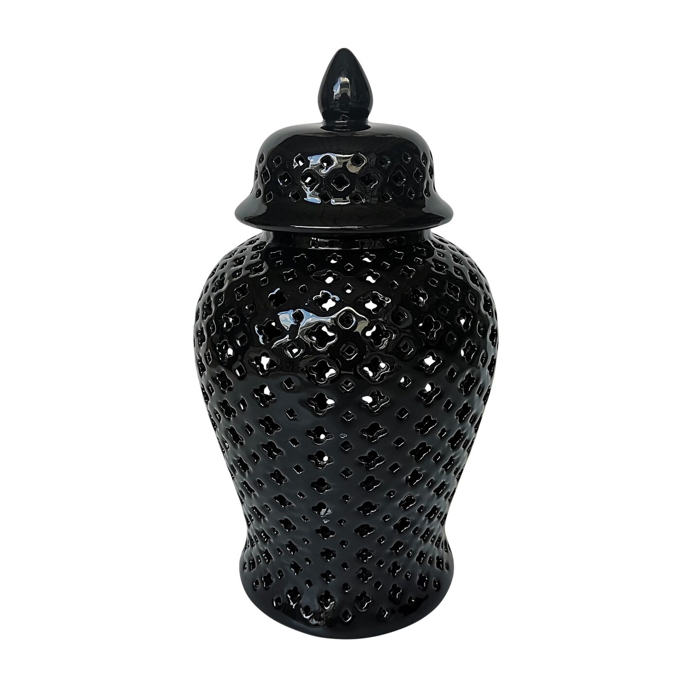 Kingston Living Ceramic Cut Out Clover Temple Jar - 17" - Black