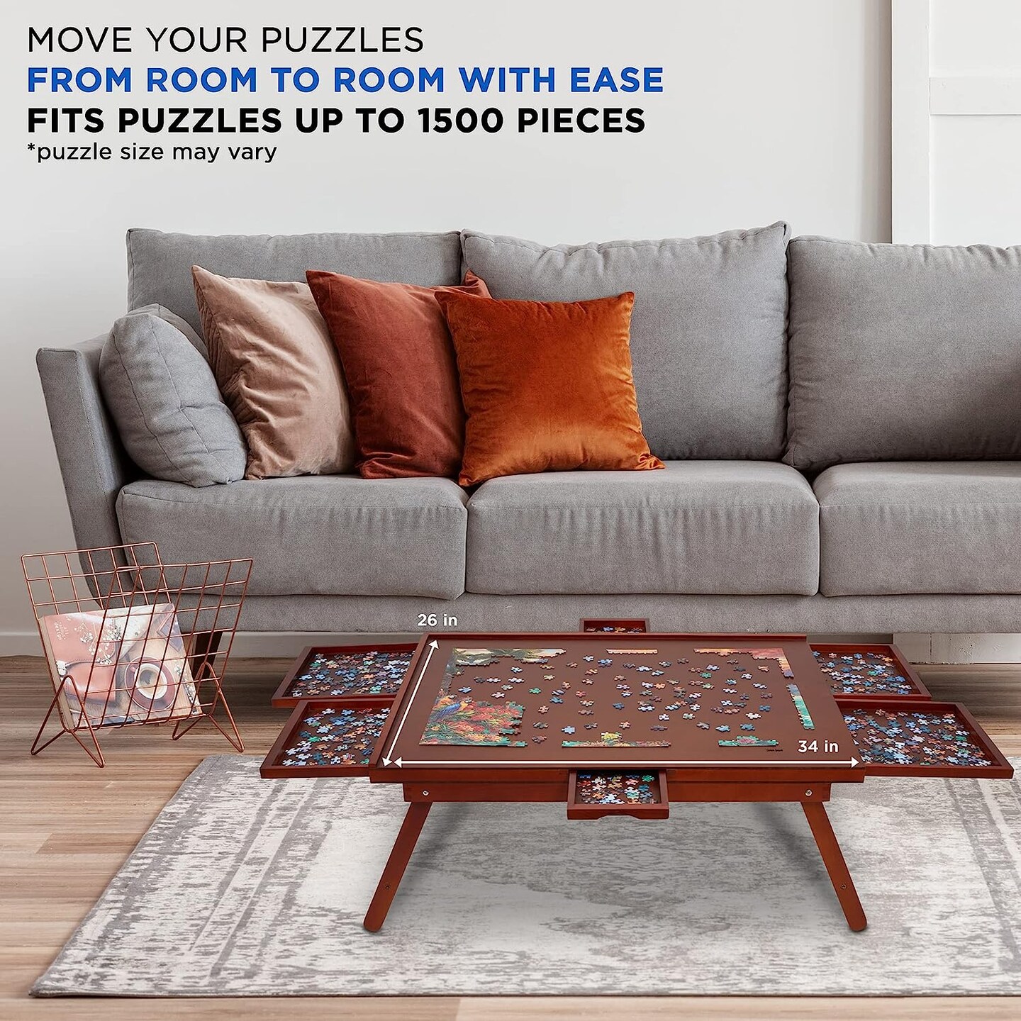 Jumbl 1500 Piece Puzzle Board Rack w/Mat, 27&#x201D; x 35&#x201D; Wooden Jigsaw Puzzle Table
