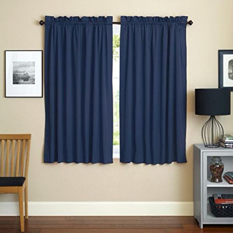 Blazing Needles 63-inch by 52-inch Twill Insulated Blackout Two-Tone Reversible Curtain Panels (Set of 2) - Navy Blue/Ruby Red