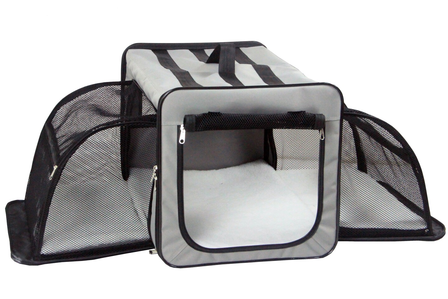 Pet Life Capacious Dual-Expandable Wire Folding Lightweight Collapsible Travel Pet Dog Crate Grey-S
