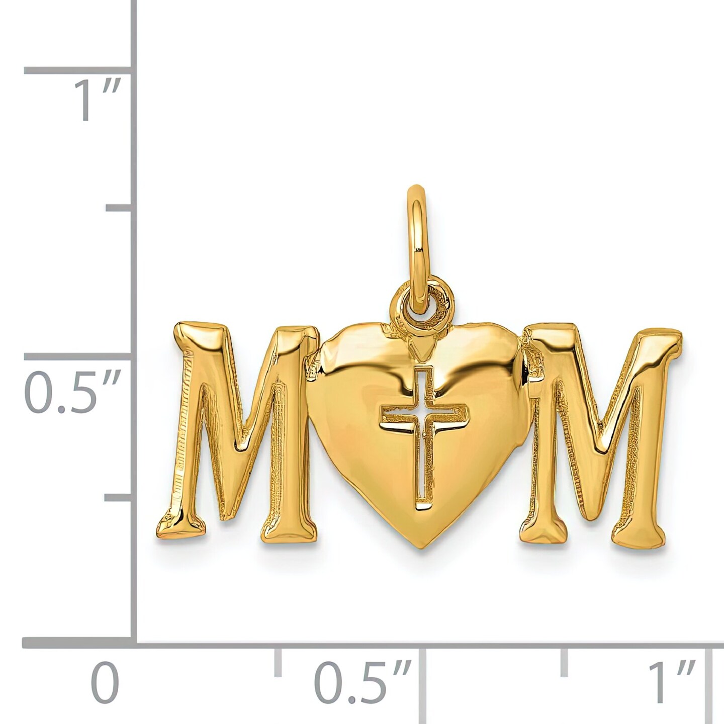 14K Gold Mom with Heart &#x26; Cross Charm Mother Pendant Jewerly 16mm x 22mm