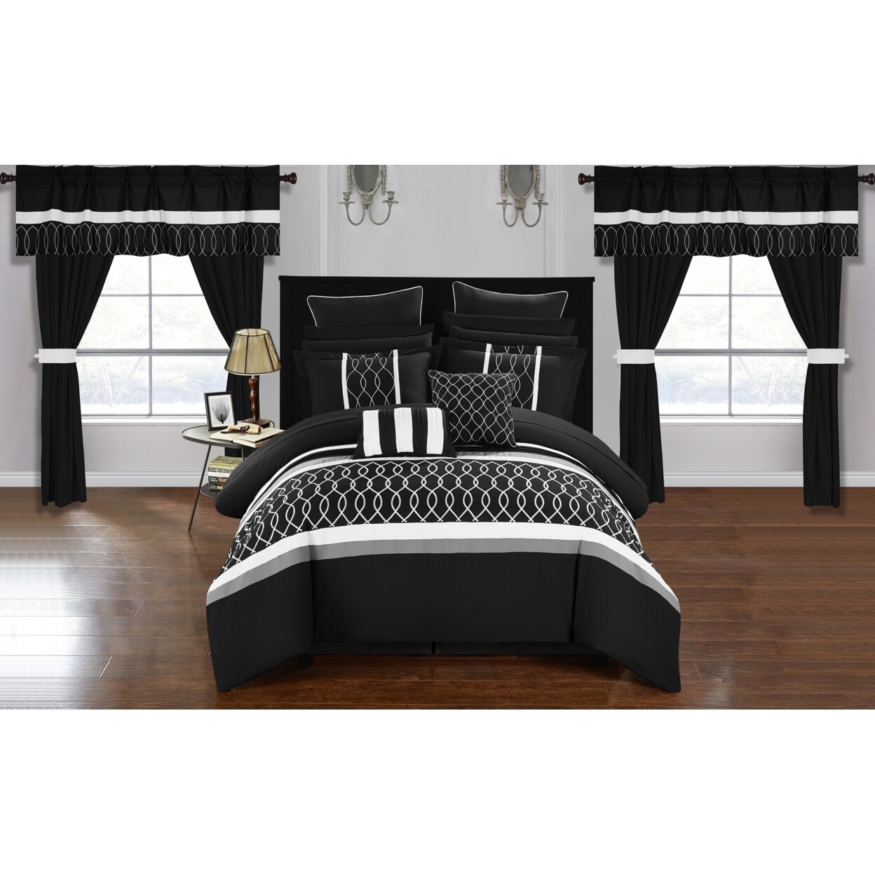 Chic Home Topaz 24 Piece Comforter Bed in a Bag Pleated Ruffled Designer Embellished Bedding Set