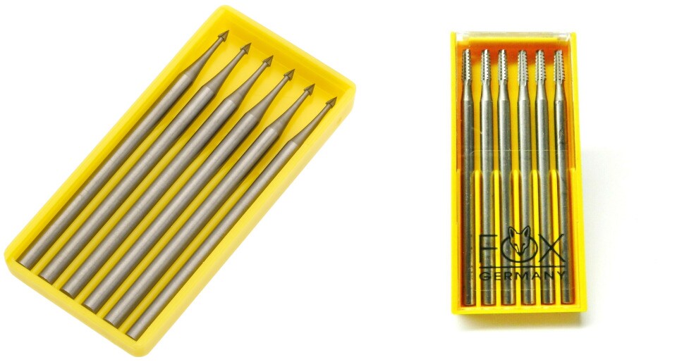 6 Jewelers Cone Burs Fig 5 Sz 014 & 6 Cone Cylinder Cross Cut Burs Fig 21 Sz 007