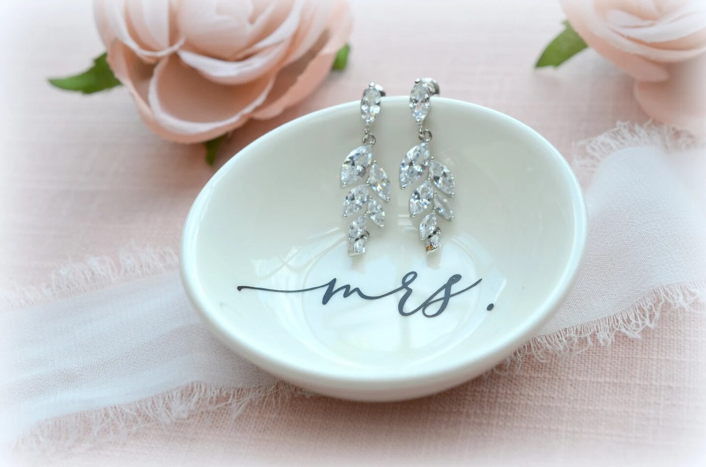 Leaf Bridal Earrings, Silver Crystal Wedding Earrings, Vintage Style Drop Earrings, Falling Leaves Earrings, Bridal Earrings product 3