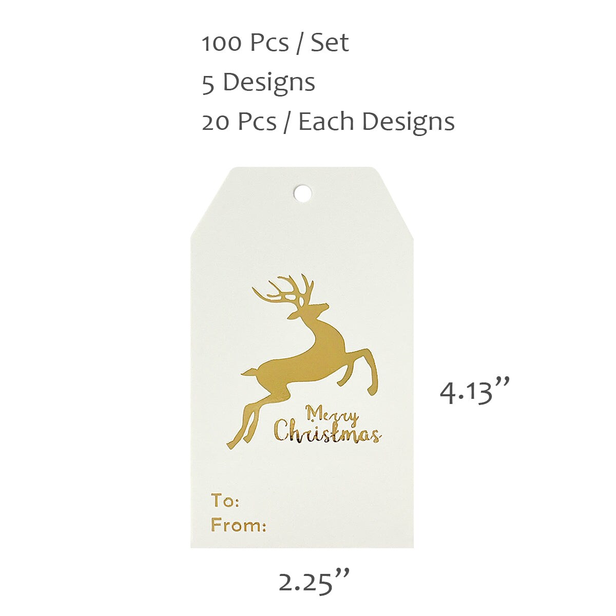 Wrapables Gold Foil Christmas Holiday Gift Tags/Kraft Paper Hang Tags for Gift-Wrapping, Labeling, Package Decoration (100pcs)