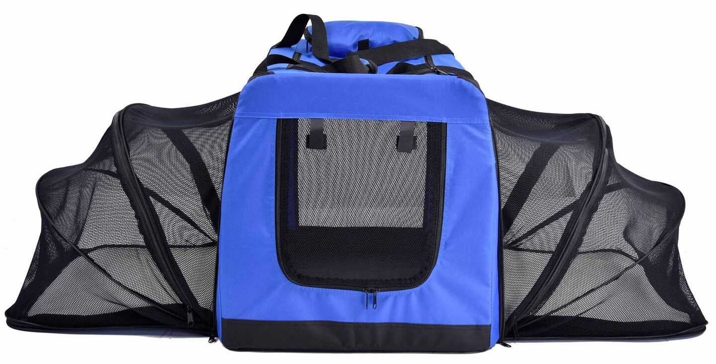Pet Life Hounda Accordion Metal Framed Collapsible Expandable Pet Dog Crate, XL, Blue