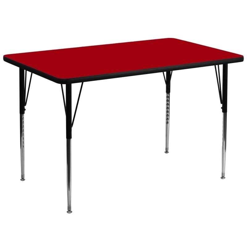 Flash Furniture 36W x 72L Rectangular Red Thermal Laminate Activity Table - Standard Height Adjustable Legs