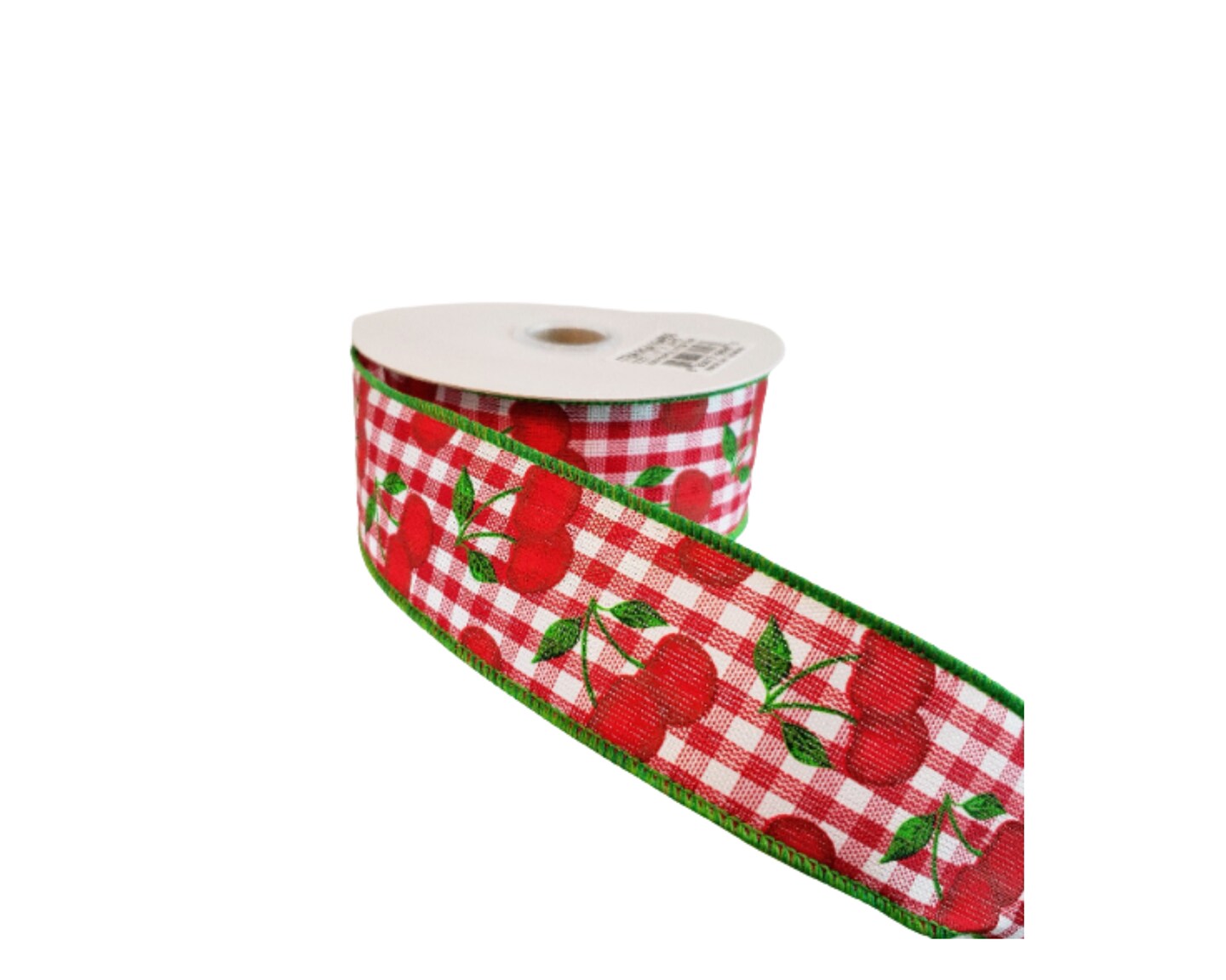 1.5&#x22;x10YD Cherries on Gingham Check Ribbon - Playful Charm in Red, White, and Green-RGA164956
