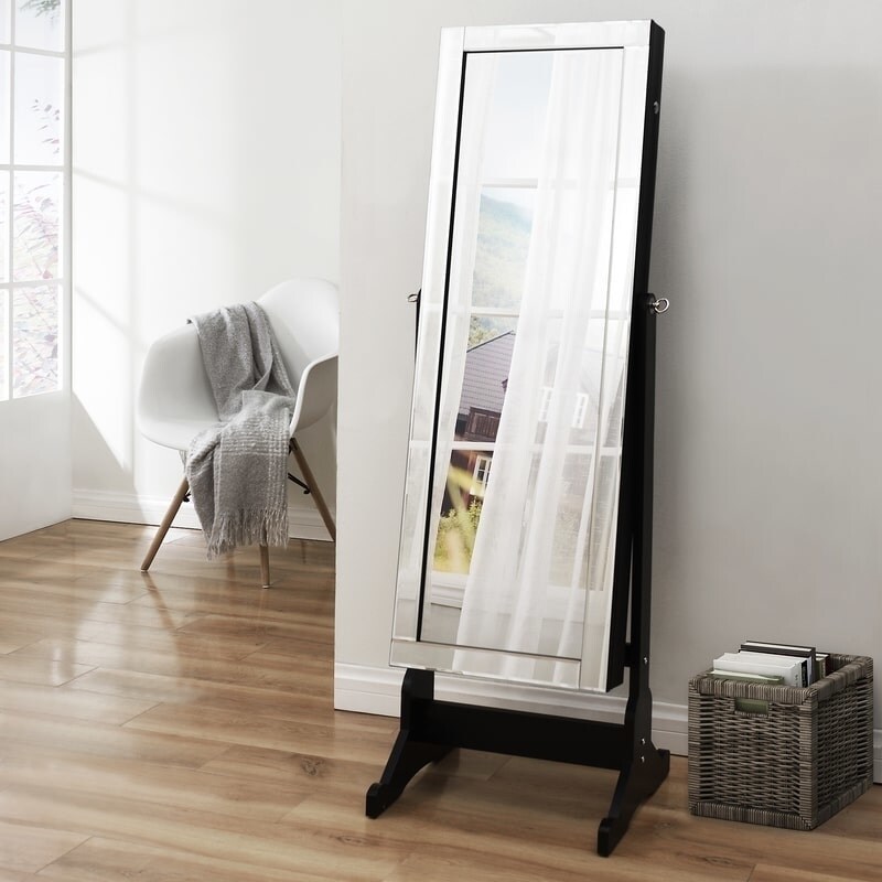 Inspired Home   Margaret Full Length Jewelry Cheval Armoire Makeup Storage Organizer Mirror Border Lockable with LED
