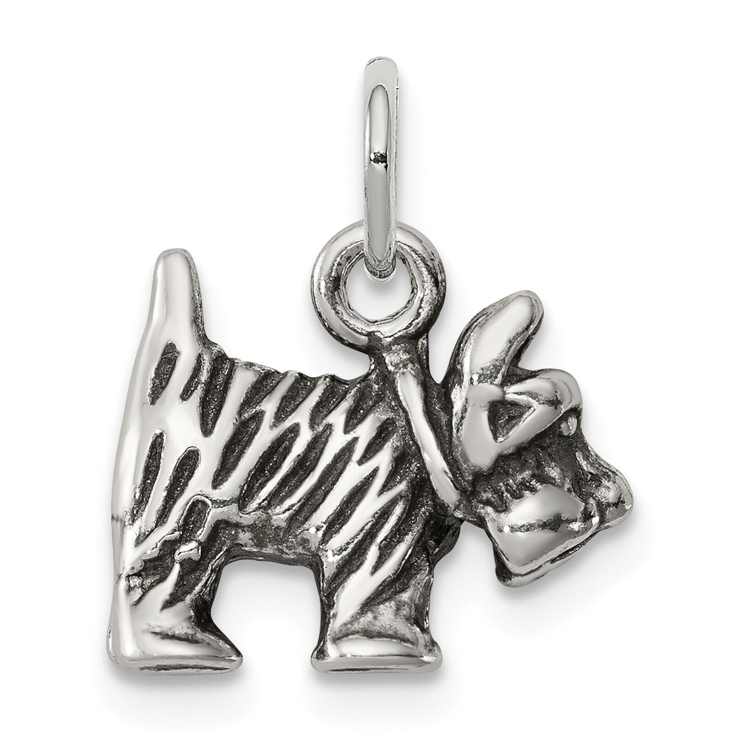 Sterling Silver Antiqued Scottish Terrier Charm Pendant Jewerly 9mm x 14mm