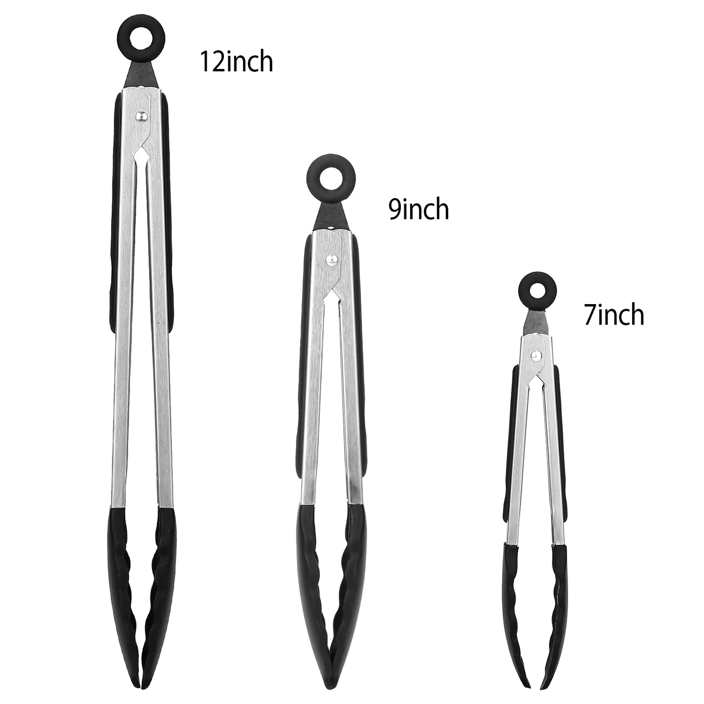 Eggracks 3Pcs Kitchen Tongs Stainless Steel Locking Food Tongs with Silicon Tips