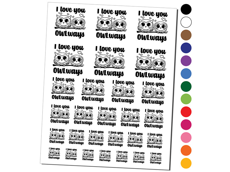 I Love You OWLways Always Owl Couple Anniversary Temporary Tattoo Water Resistant Fake Body Art Set Collection