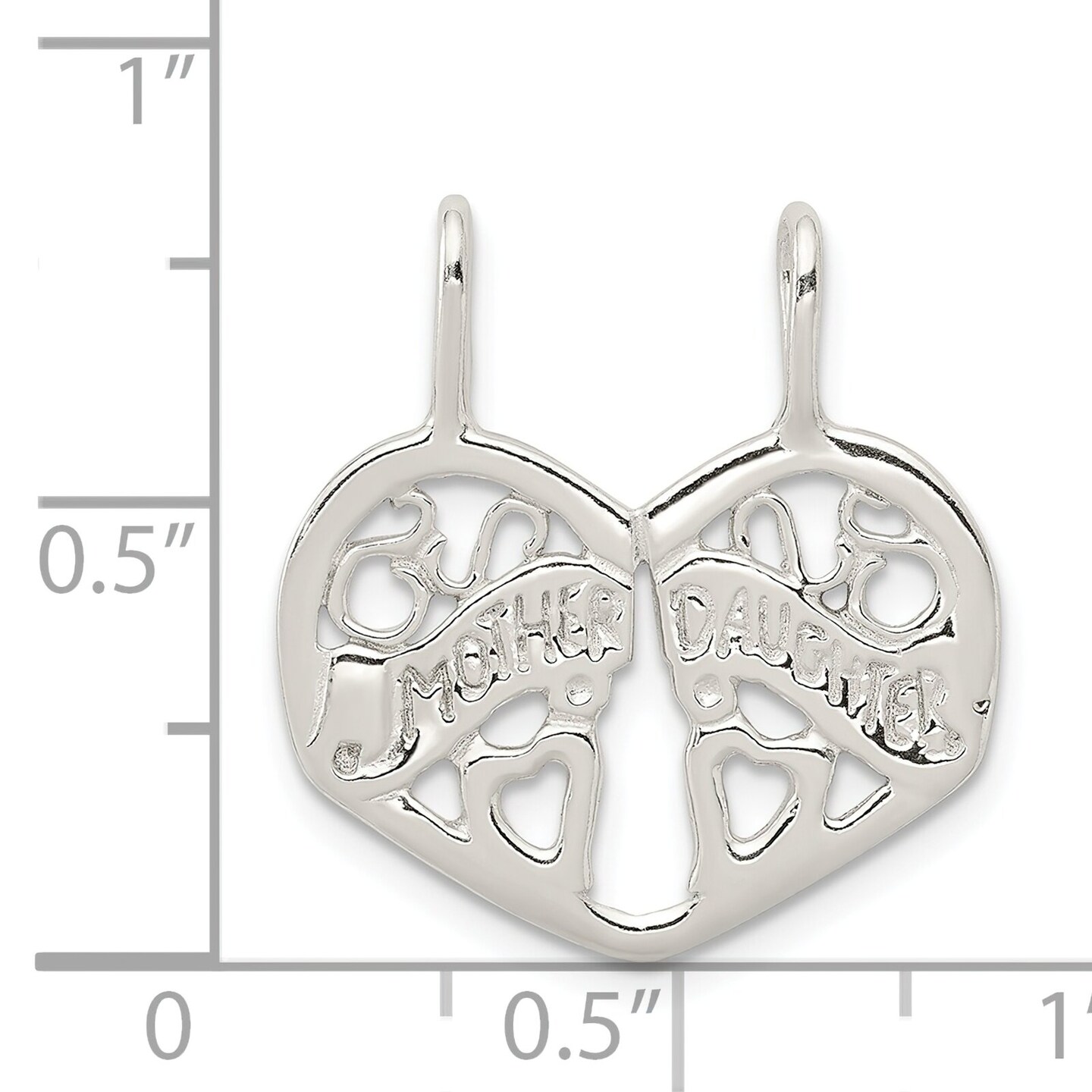 Sterling Silver Mother Daughter 2 Pc Heart Charm Jewerly 23mm x 20mm