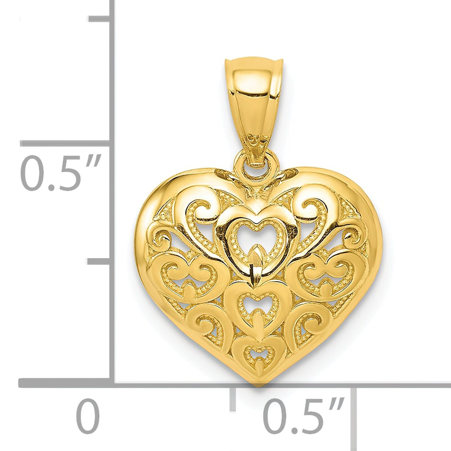 10K Gold Diamond Cut Heart Charm Pendant Jewelry 17 x 12mm