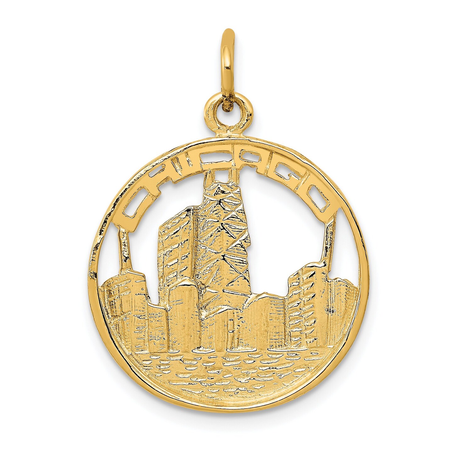 14K Yellow Gold Chicago Skyline Charm Jewelry Pendant 24.5mm x 18mm