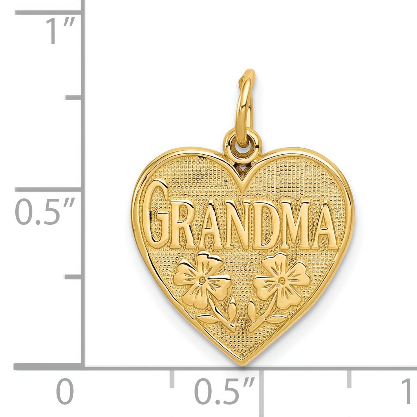 14K Gold Grandma Heart &#x26; Flower Charm Grandmother Jewerly 21mm x 16mm