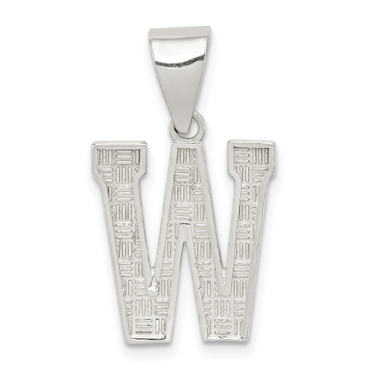 Sterling Silver Initial Letter W Charm Pendant Jewelry 25mm x 9mm