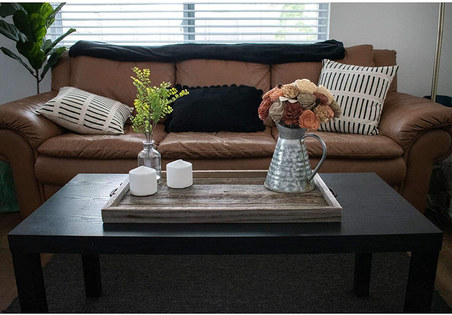 Rustic Farmhouse Large Decorative 24.5 in. x 13 in. Reclaimed Wood Breakfast Platter Tray