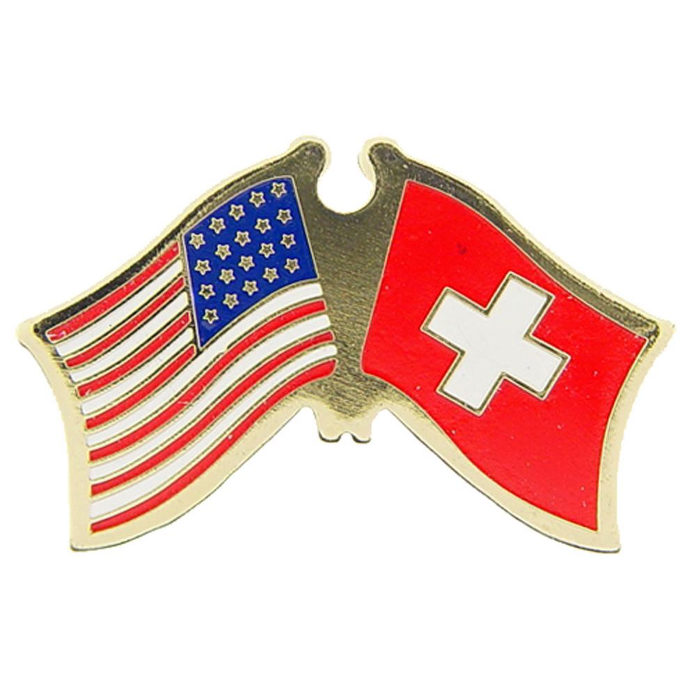American &#x26; Switzerland Flags Pin 1&#x22;