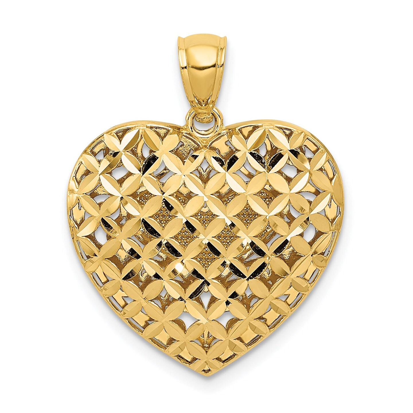 14K Two Tone Gold Fancy Reversible Heart Charm Pendant Jewerly