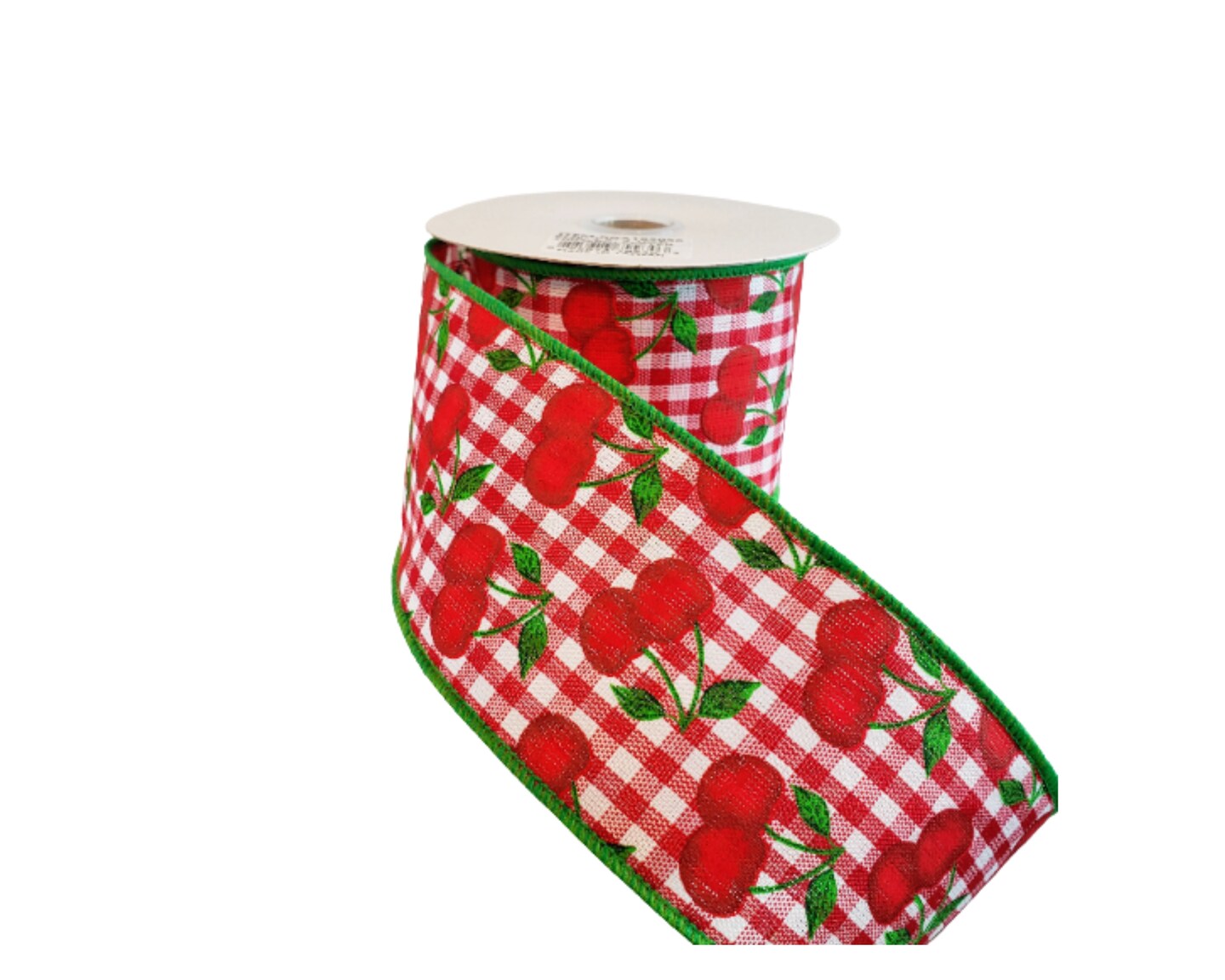 2.5&#x22;x10YD Cherries on Gingham Check Ribbon - Playful Red, White, and Green Delight-RGA165056