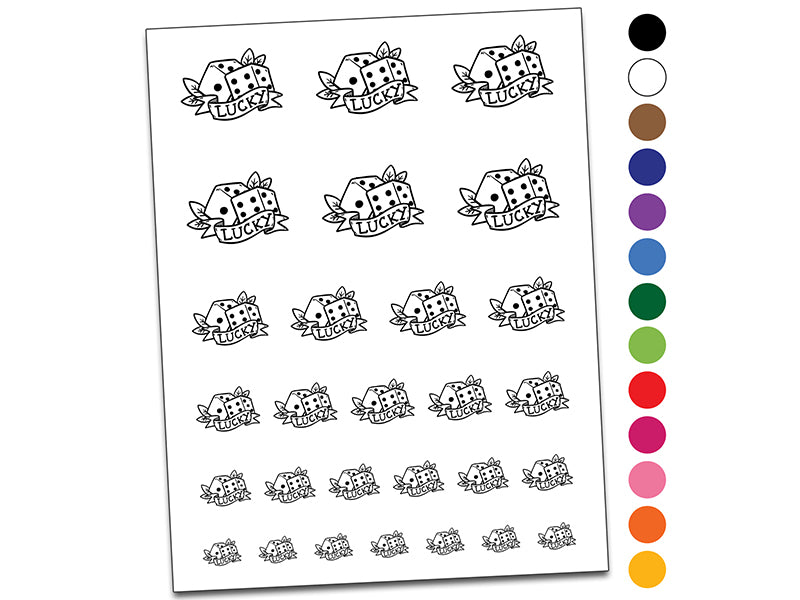 Lucky Six Sided Dice Temporary Tattoo Water Resistant Fake Body Art Set Collection