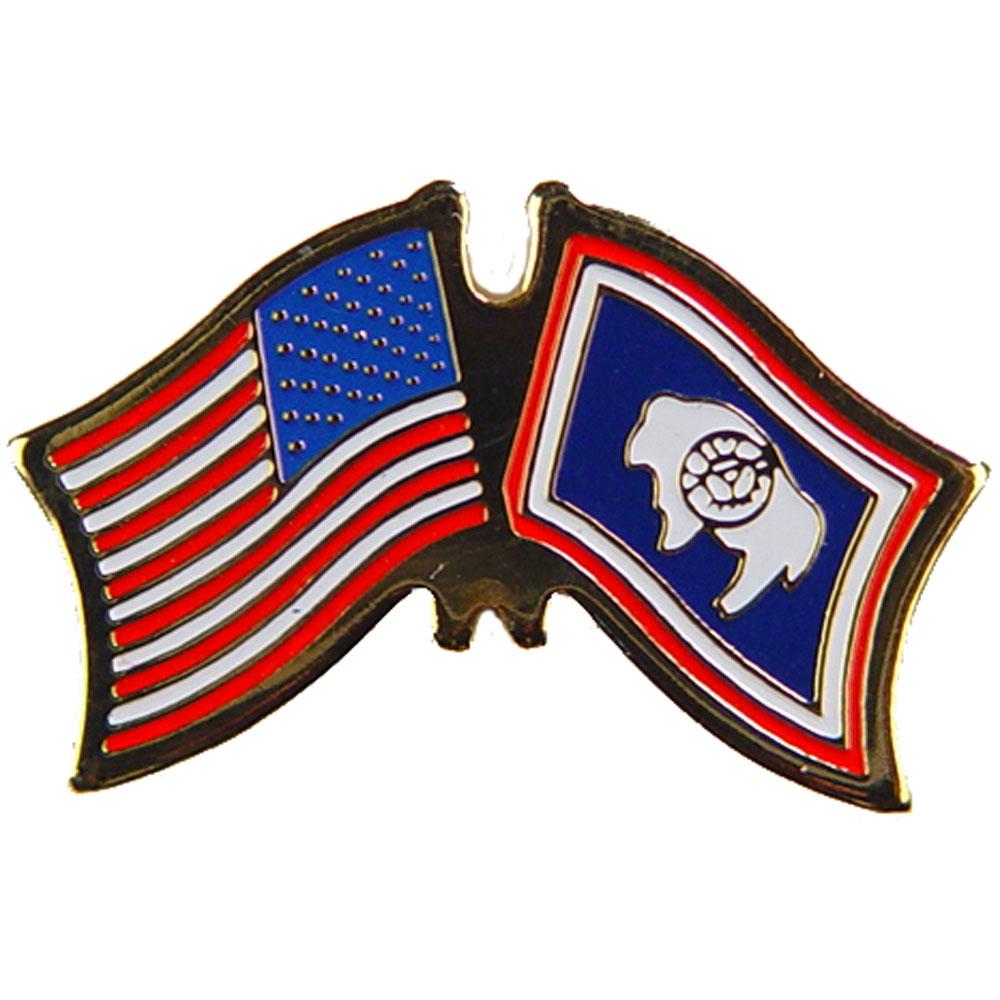 American &#x26; Wyoming Flags Pin 1&#x22;