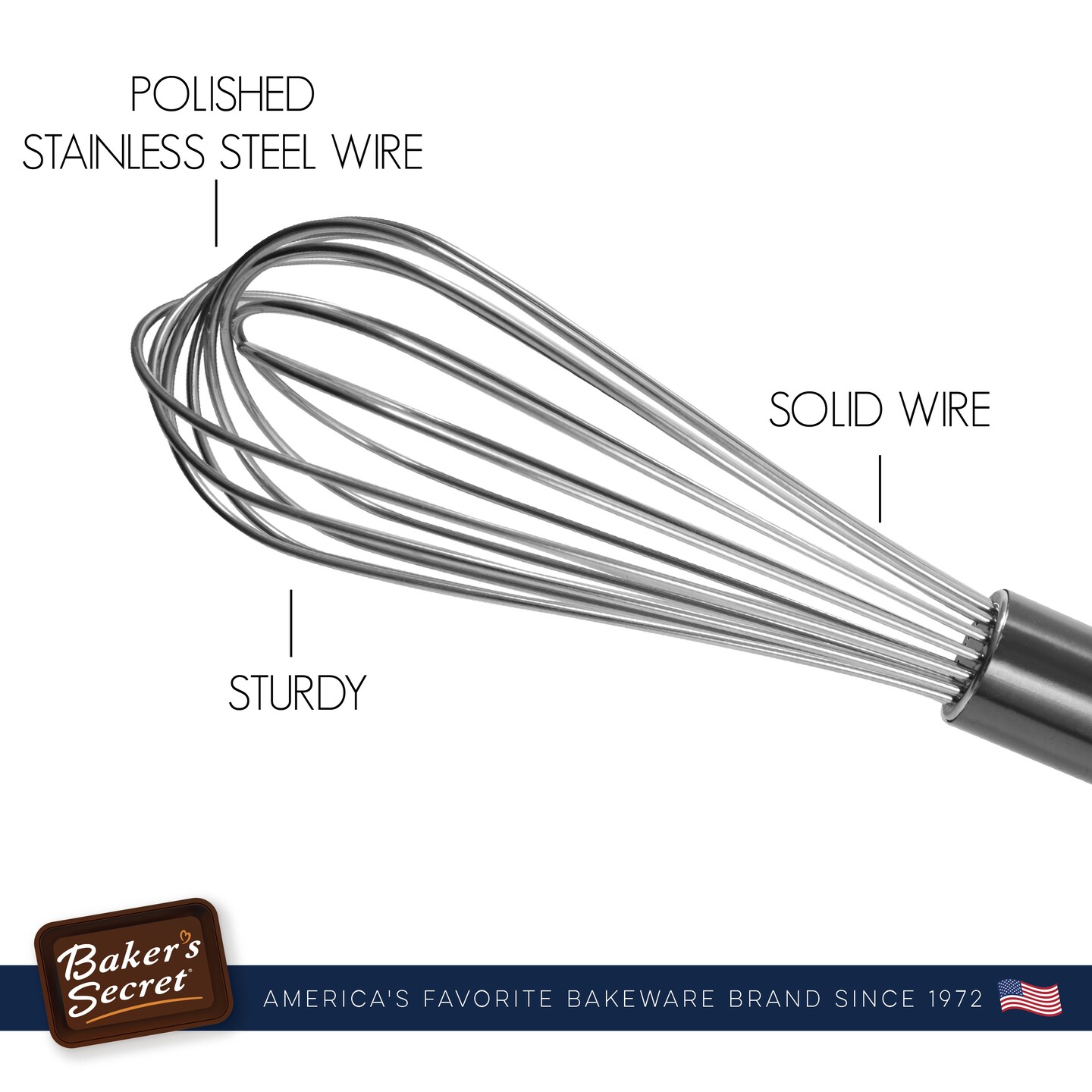 Baker's Secret 10" Stainless Steel Whisk, for Baking Cooking, Balloon Whisk , Kitchen Essentials