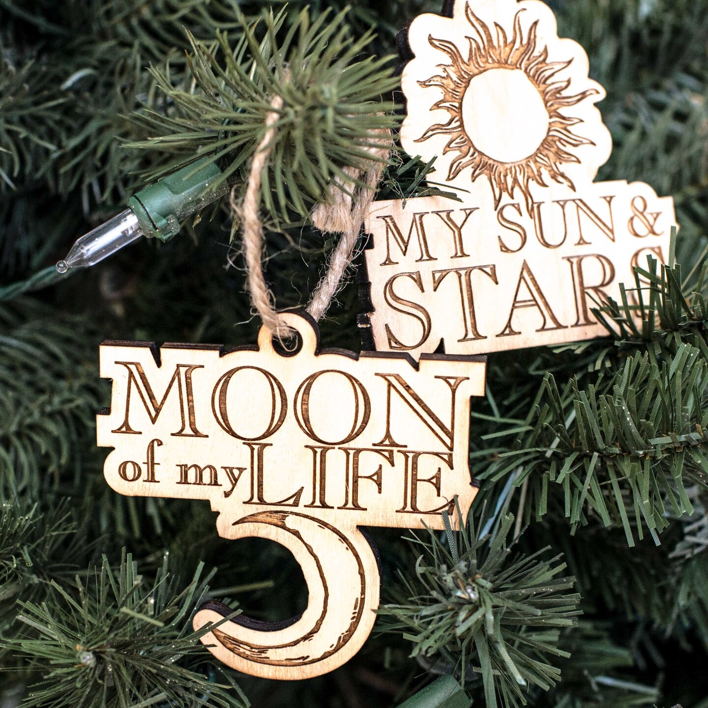Ornament - Moon of My Life - My Sun and Stars - Set - Raw Wood 3x3in Ornament - Moon of My Life - My Sun and Stars - Set - Raw Wood 3x3in