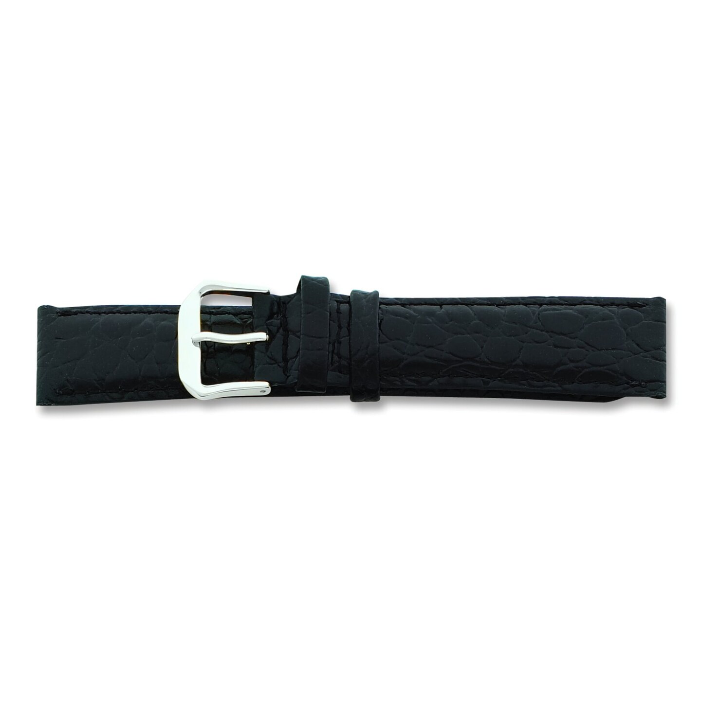 de Beer Black Alligator Grain Leather Watch Band 20mm Long Silver Color