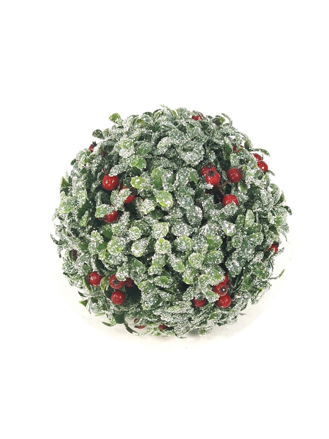 6-Pack: Green Glitter Boxwood Ball with Red Berries, 7-Inch, Holiday Decor by Floral Home&#xAE;
