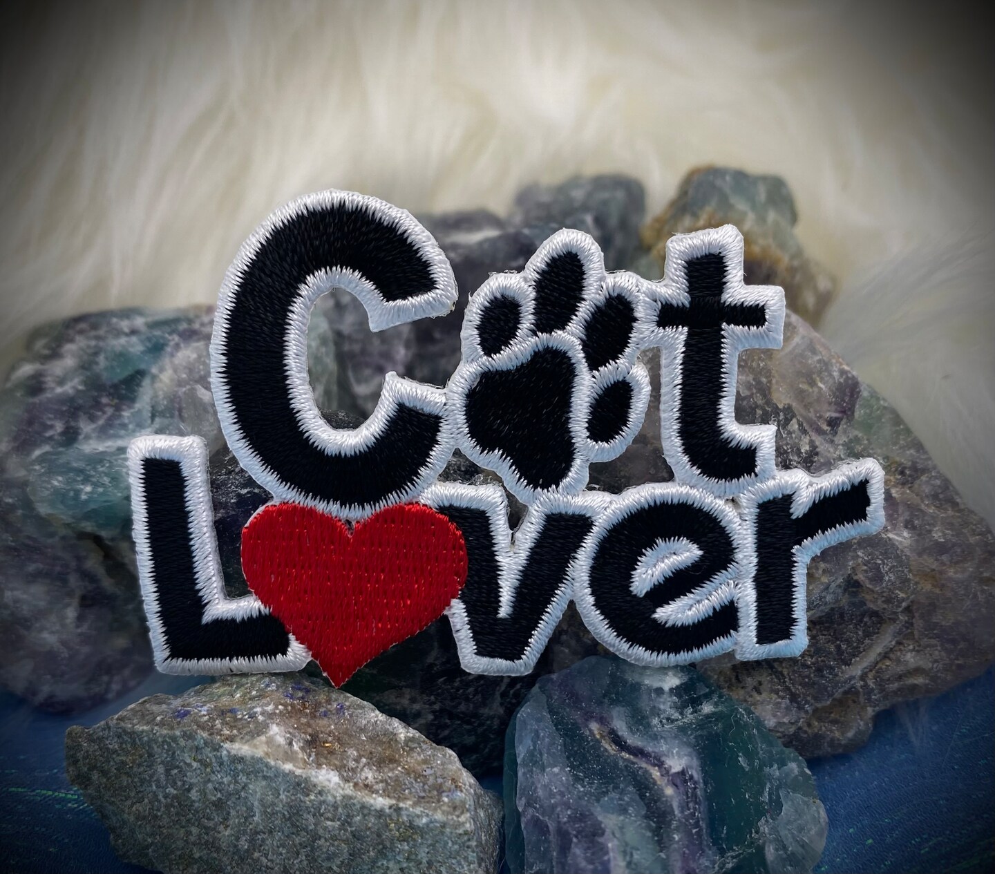 Cat Lover with Paw, Red Heart, Embroidered, Iron on Patch