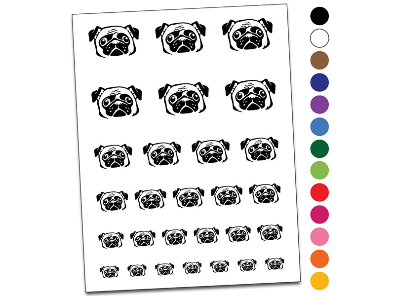 Wide Eyed Pug Dog Face Temporary Tattoo Water Resistant Fake Body Art Set Collection